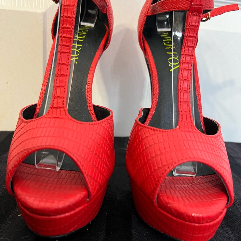Paper Fox Red Platform Open Toe Heels Size 7 👠